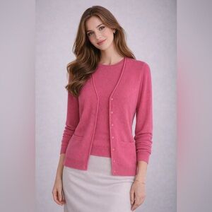 Repeat Cashmere Luxury Twin Set Sz XS Pink Cardigan Short Sleeve Sweater $568